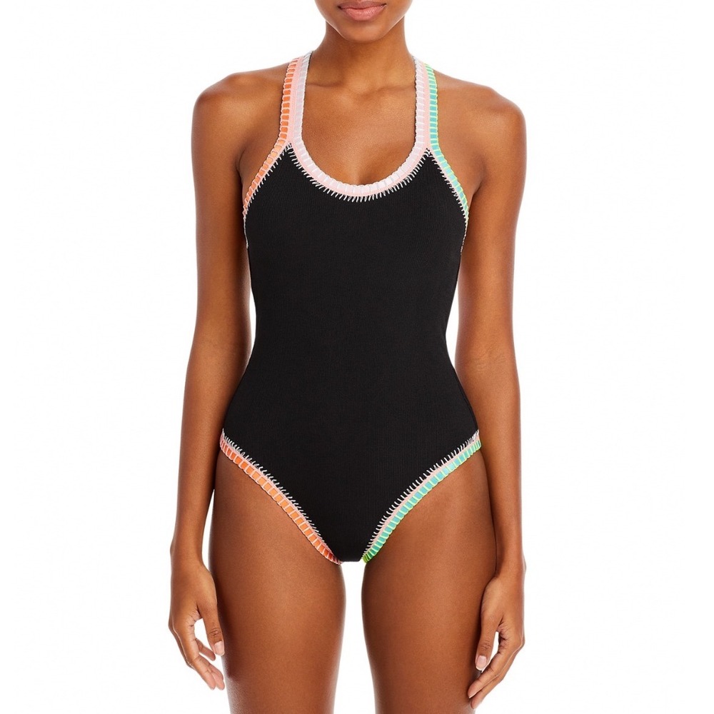Platinum Solange Ferrarini Crochet Trim One Piece Swimsuit Black Pear Small